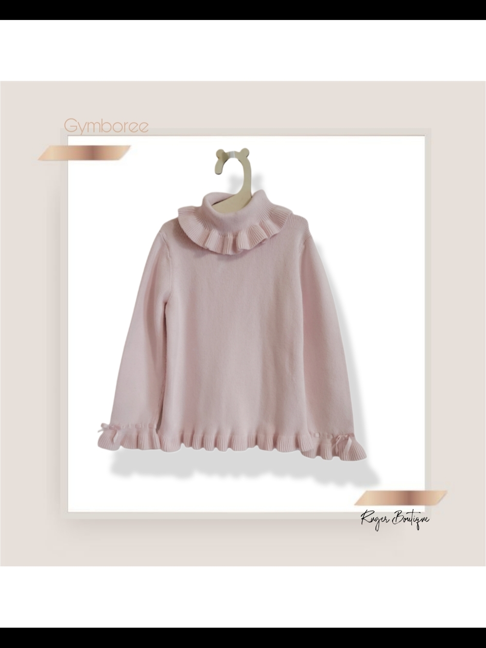 🌿Gymboree Vintage Girls 3T Pink Ruffle Collar Cotton Sweater Bow Wrists Classy - Picture 3 of 10